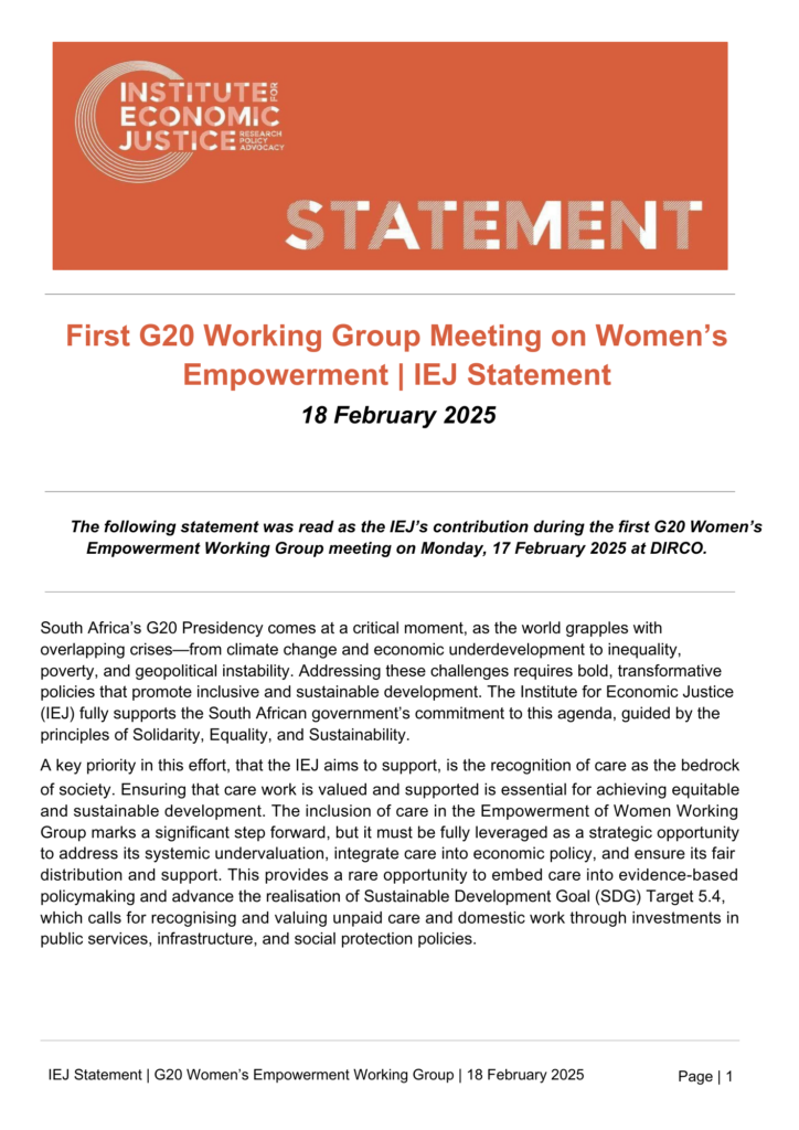 First G20 Working Group Meeting on Women’s Empowerment | IEJ Statement