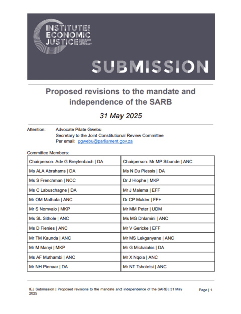 Submission | Proposed revisions to the mandate and independence of the SARB