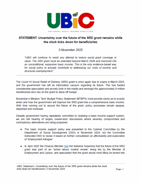UBIC Statement - The future of the SRD grant - 5 November 2025